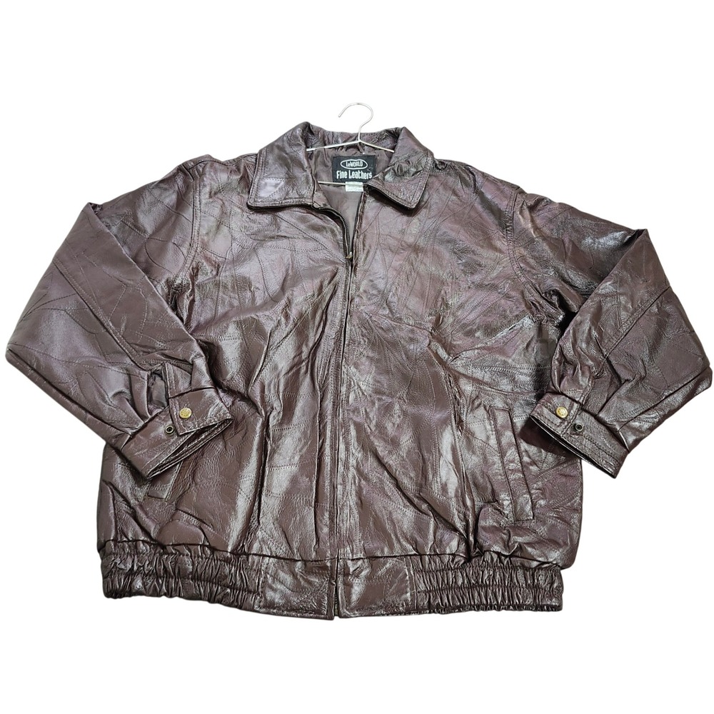 LeWorld Jacket Mens XL Style 500 Brown Patchwork Leather Bomber EUC